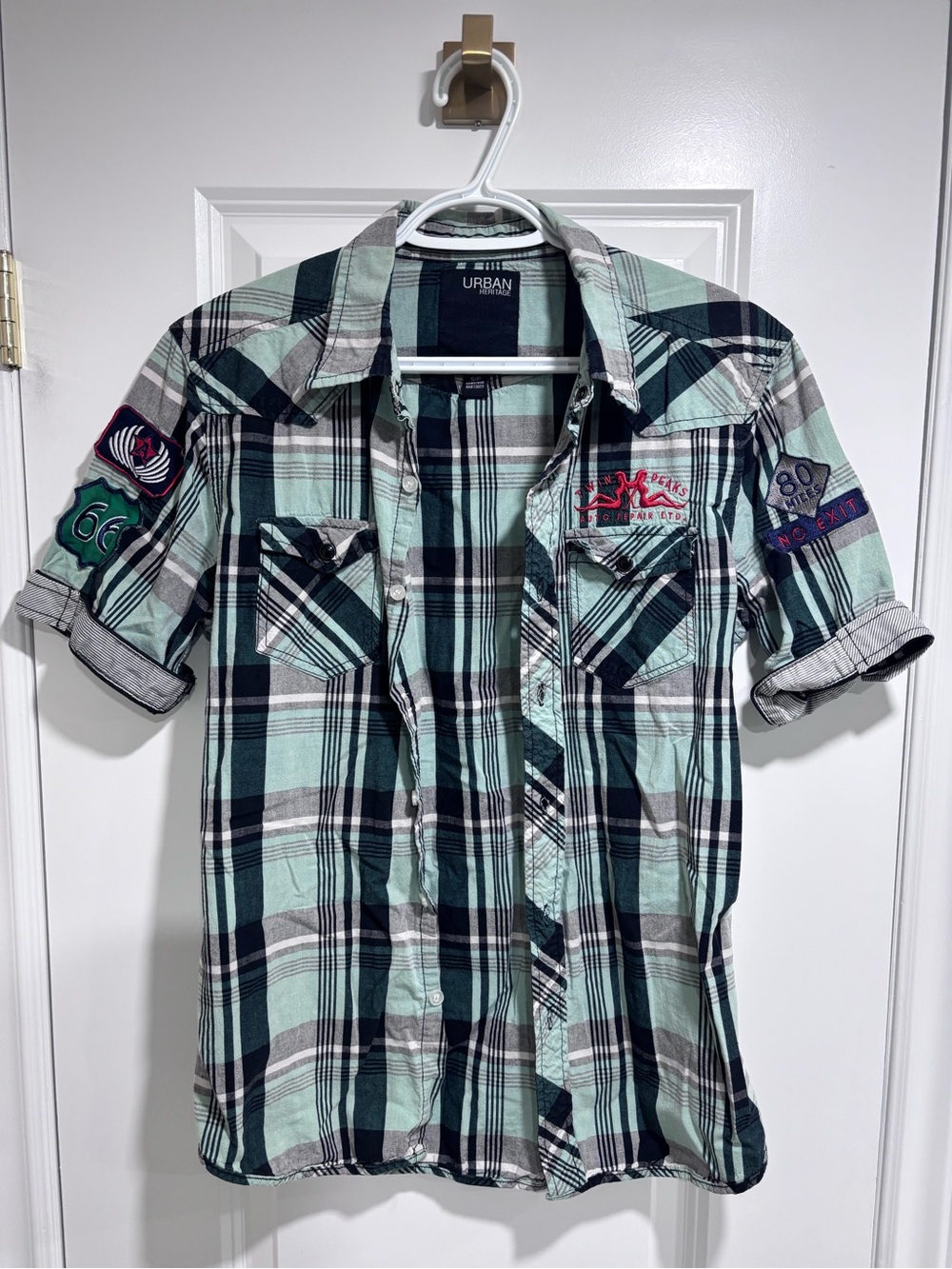 Green Plaid Shirt w/ Embroidery